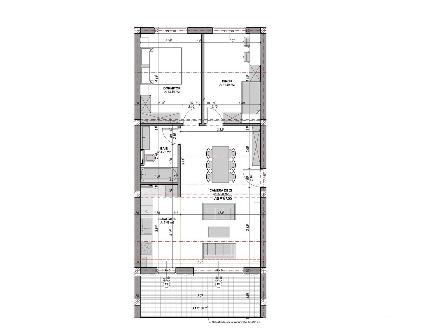 Apartament 3 camere cu balcon, aer conditionat - finisat la alb - Poză 12