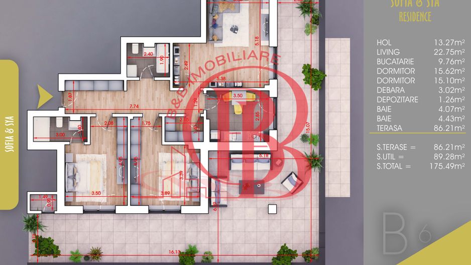 3 camere cu Terasa Parcare Gratis Titan-Pallady-M. Teclu - Schiță 2