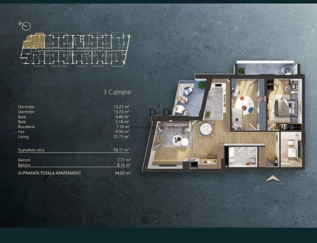 Vanzare 3 camere- 78 mp + 2 balcoane– parcare- Cartier Iris - Poză 14