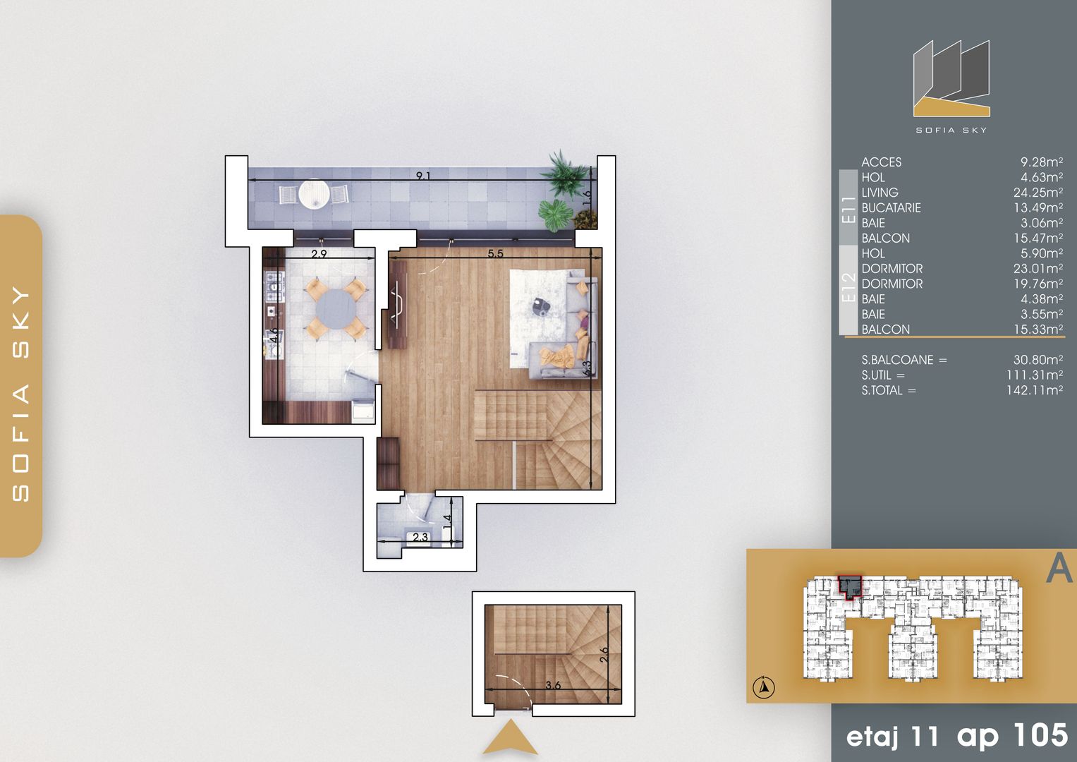 3 camere  duplex -  Titan Pallady  7 min Metrou N Teclu - Schiță 10