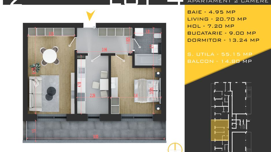 2 camere decomandat Titan Pallady  Metrou Nicolae Teclu - Schiță 10