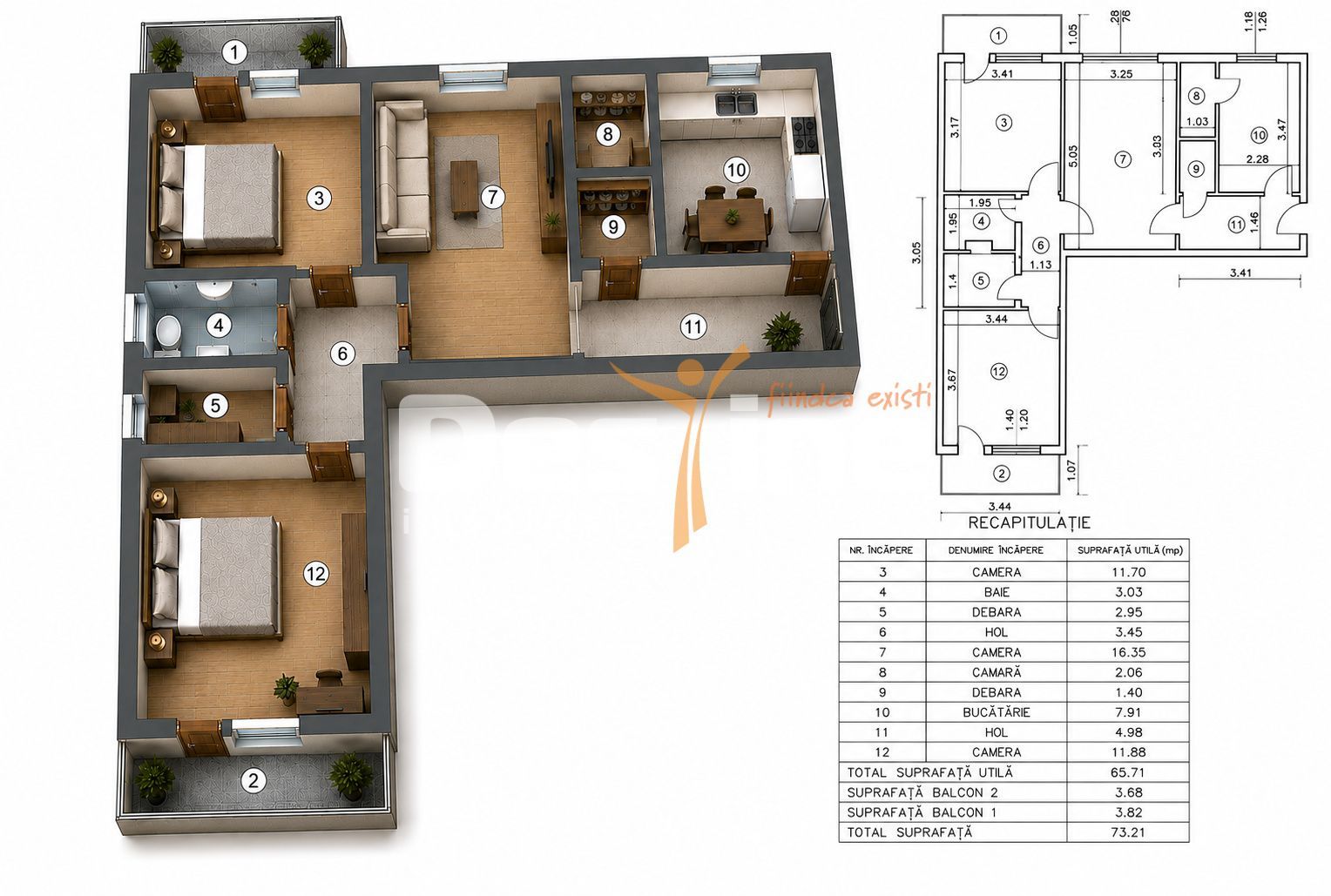 Apartament de vânzare, zona PODU ROȘ, 3 camere, semidecomandat, etaj 1 - Poză 1