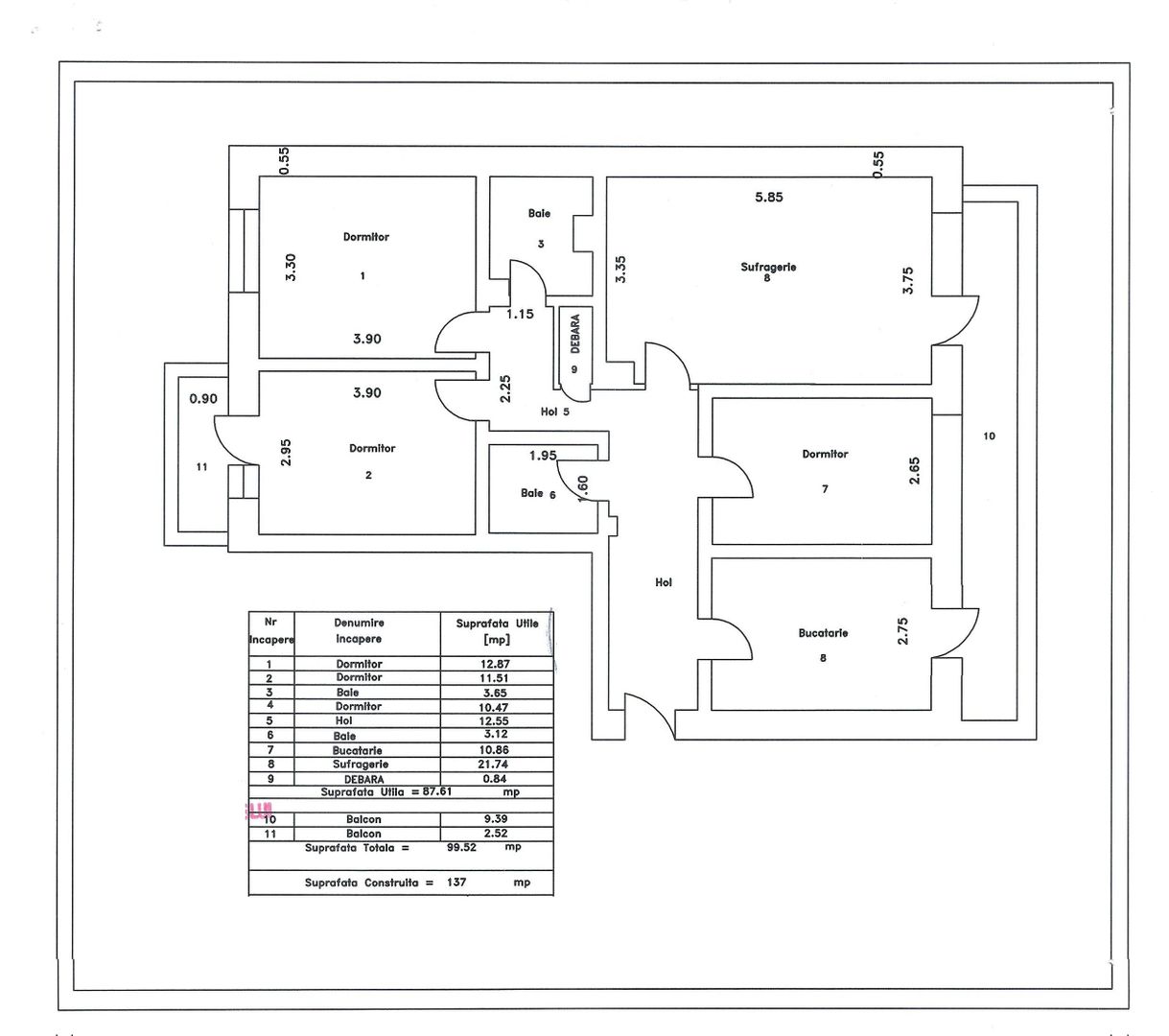 Apartament cu 4 camere, SC -133 mp, etaj 3, VASLUI - zona TRAIAN - ITM; - Poză 14
