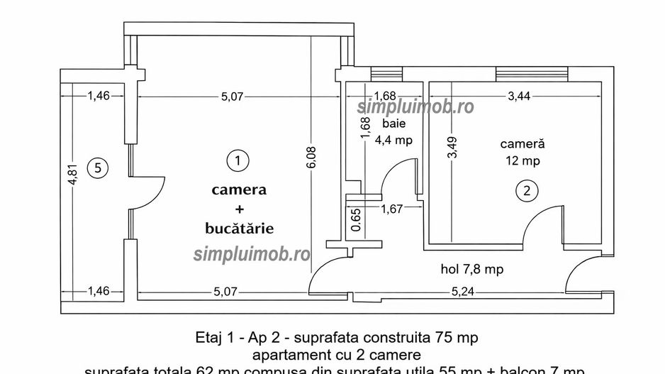 Ultracentral Mantuleasa Universiate 2 Camere - Schiță 3