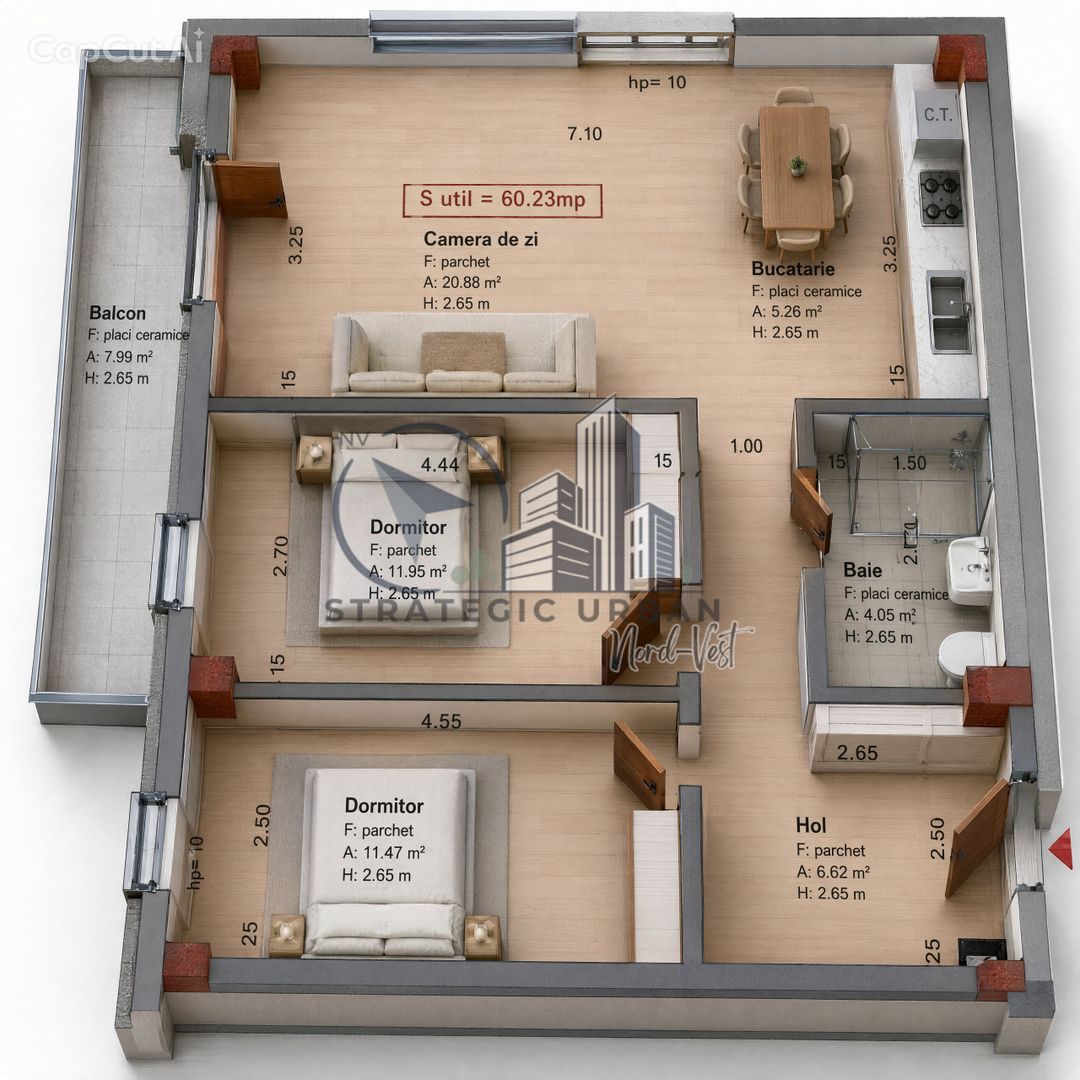 Apartament 3 camere finisat nou, 60 mp + balcon, lift, zona Stadion - Poză 11
