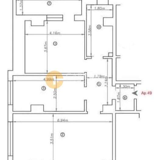 Pacurari- Etaj intermediar Apartament 2 camere decomandat- 72 mp - IIntabulat - Schiță 11
