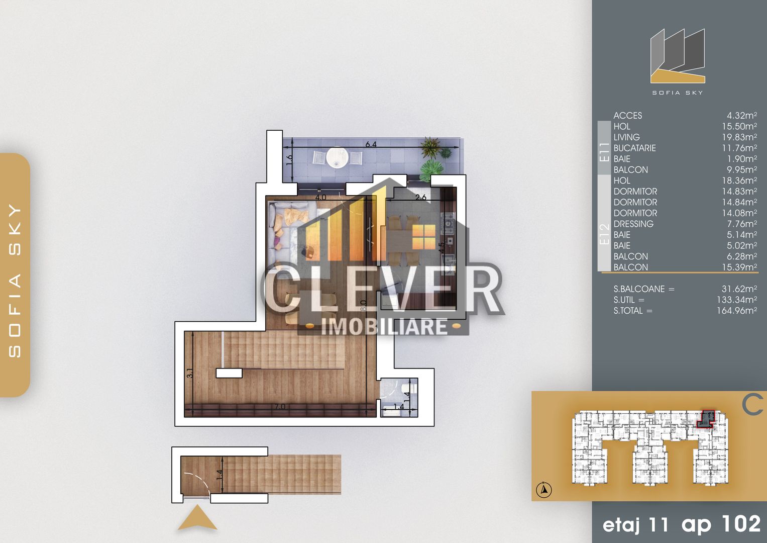 Duplex 4 Camere 165 mp, etaj 11/12, Pallady - metrou Teclu - Poză 2