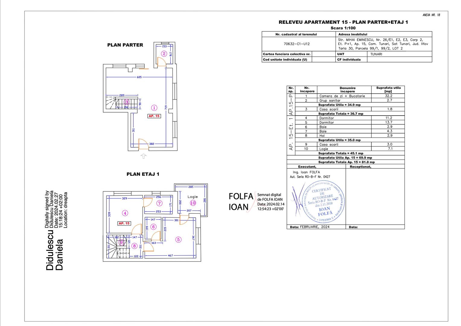 Apartament 15 – 3 camere – 81.8 mp – Logie – Parter + Etaj 1 - Poză 1