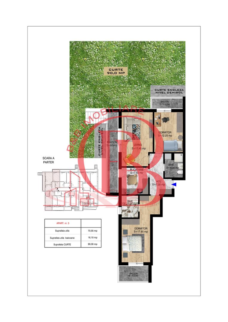 3 camere cu gradina  Pallady Metrou Nicolae Teclu - Schiță 14