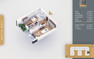 Apartament 2 camere spatios Titan Pallady  7 min Metrou Nicolae Teclu - Schiță 4