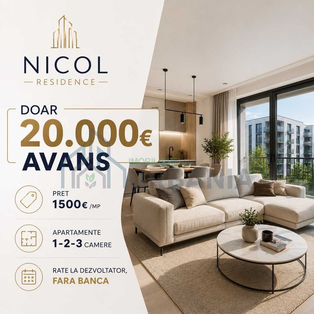Apartamente 1, 2, 3 camere – Nicol Residence, Valea Adâncă. Avans 20.000 €, rate direct la dezvoltator - Poză 2