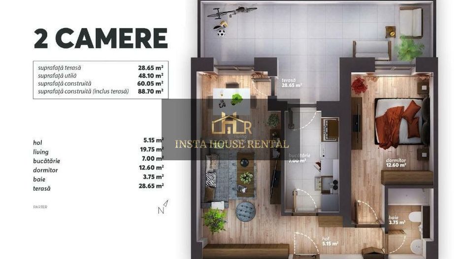 Apartament 2 camere cu terasa Parcului 20 / Parcare proprie - Poză 12