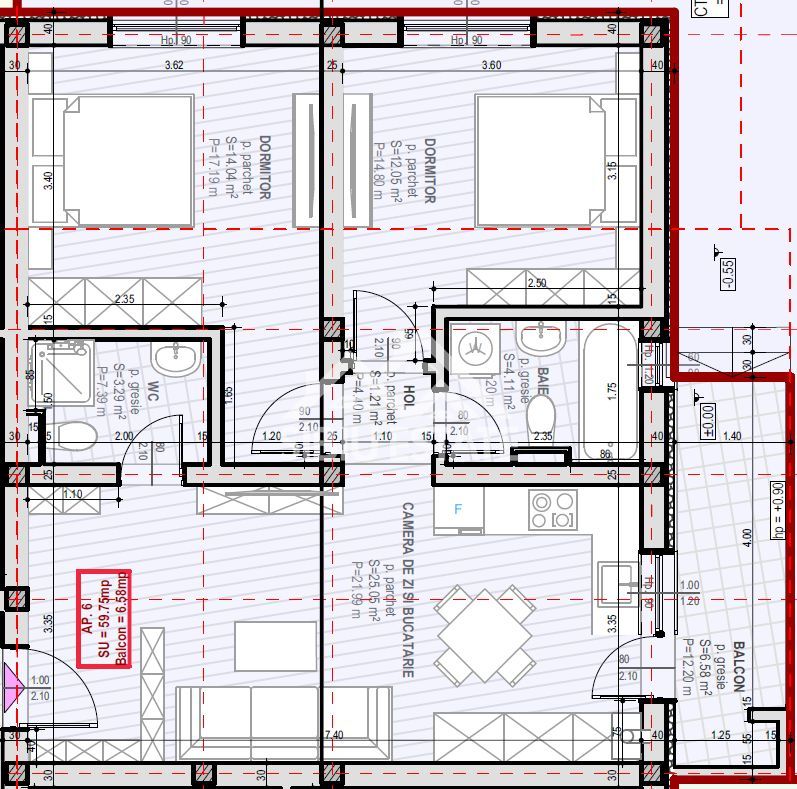 Apartament 3 Camere, 2 Băi și Balcon + POD - Schiță 7