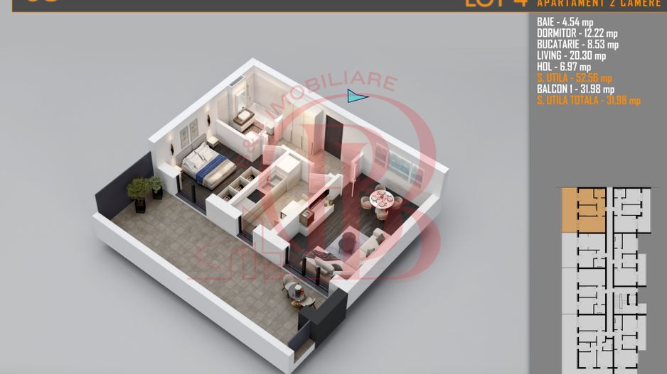 Apartament 2 camere cu Terasa Titan-Pallady-Metrou Teclu - Schiță 2