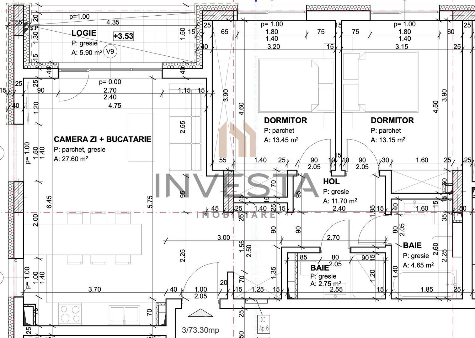 Apartament 3 camere decomandat, Constructie Premium, Andrei Muresanu! - Schiță 2