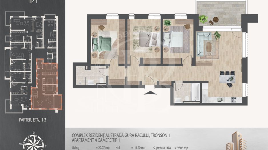 4 camere  700 metri de  Metrou Nicolae Teclu - Schiță 12