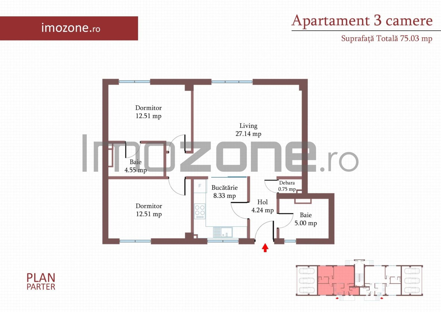 3 camere cu CURTE si PARCARE proprie, 75 MP, FINISAT MODERN,  COMISION 0% - Poză 1