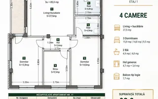 Apartament 4 camere finisat  Ap 11 C1 Tautului Parcul Poligon Floresti - Schiță 28
