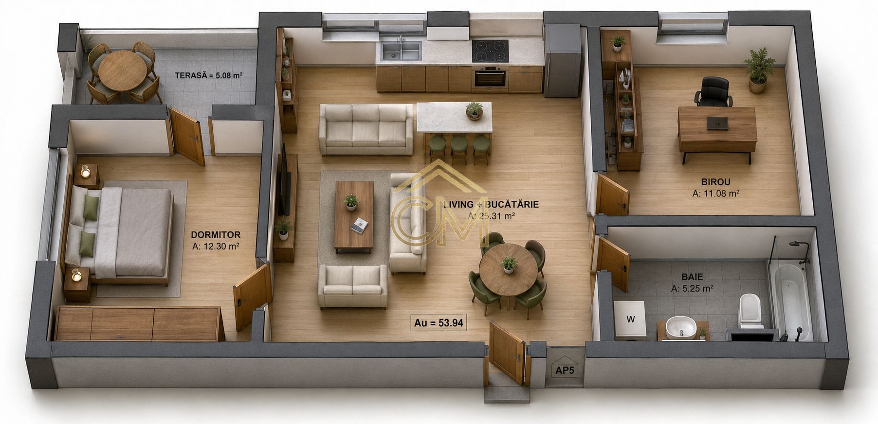 Apartament 3 Camere- 54 MPU-Parter-Terasa-Parcare - Poză 1