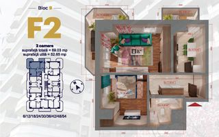 Apartament cu 2 camere, de tip F2 - Royal Town Copou - Poză 1