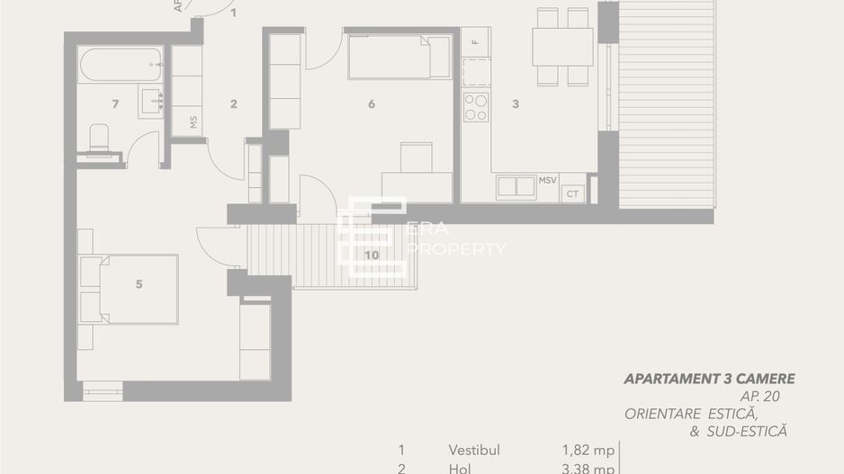 Apartament 3 camere – Etaj intermediar – Bloc cu lift si boxa inclusa – Sibiu - Schiță 12
