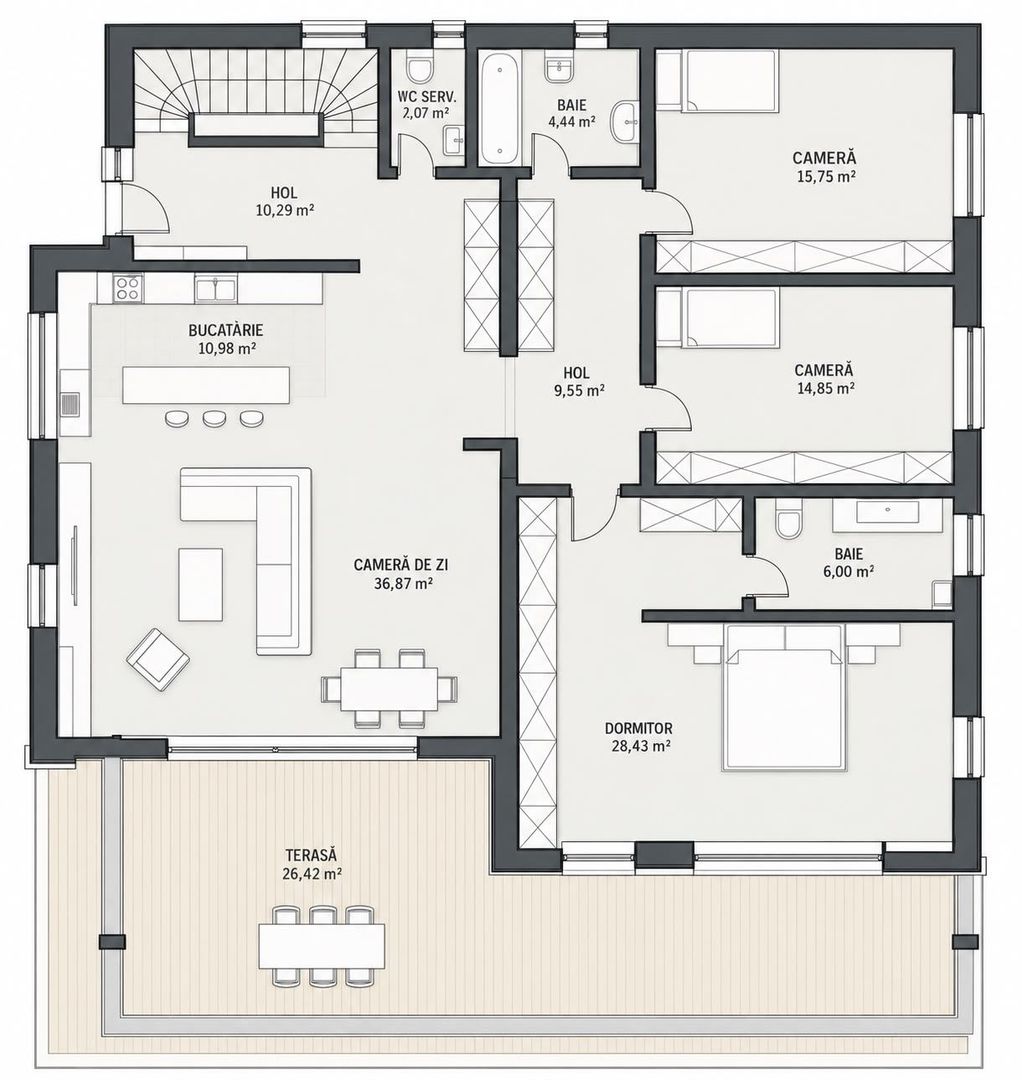 Duplex 4 camere, 170 mp, S+P+ET,  rooftop 100 mp, 4 garaje - Poză 27