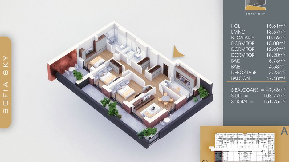 4 camere spatios cu terasa  Titan Pallady  7 min Metrou Nicolae Teclu - Schiță 1