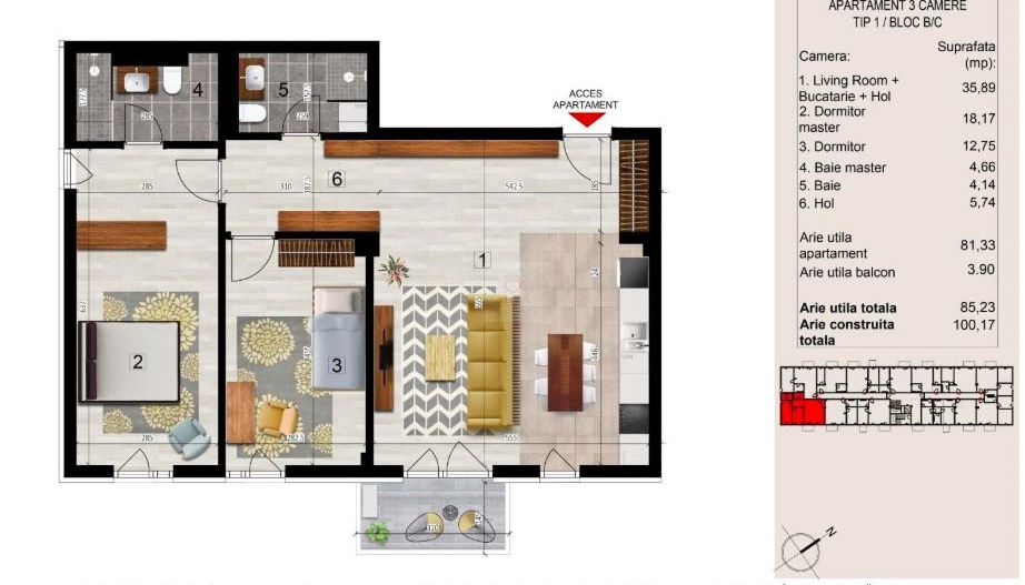 Apartament 3 camere nordul Capitalei - Poză 3