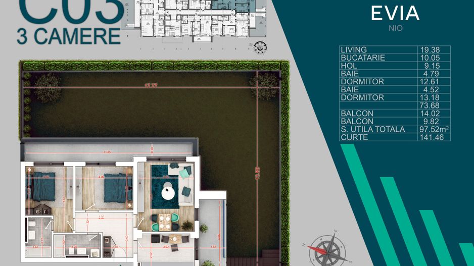 3 camere cu gradina proiect premium - Metrou nicolae Teclu - Schiță 7