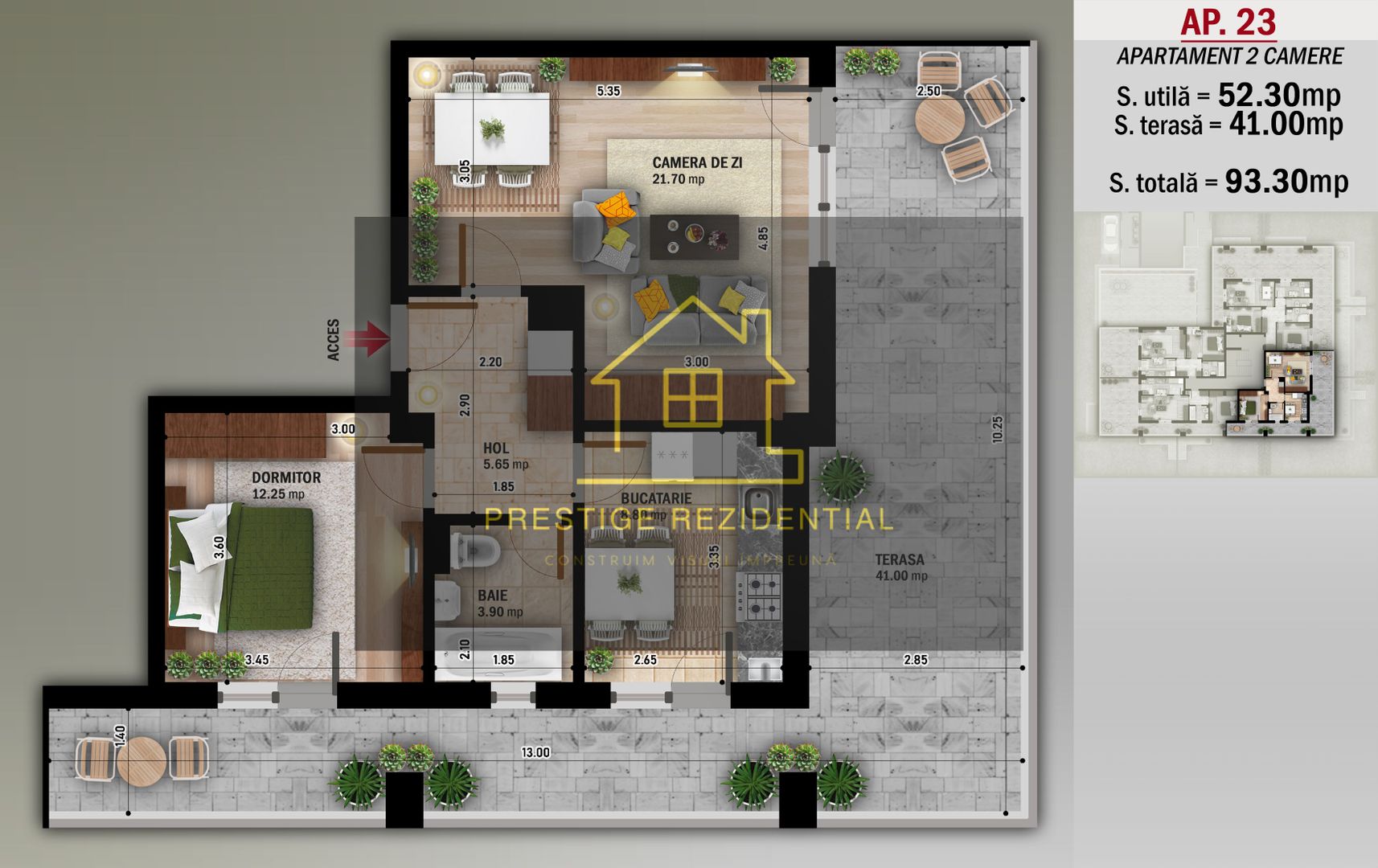 Ap 2 Camere cu terasa 41 Mp,Titan-Nicolae Grigorescu-Metrou - Schiță 3