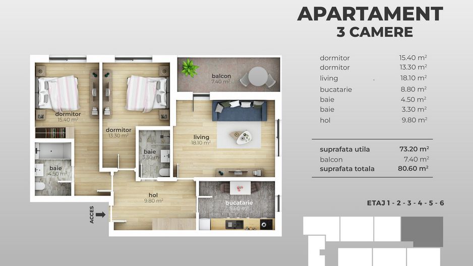 Apartament nou, 3 camere, bloc finalizat, zona Bd. Brancoveanu - Schiță 4