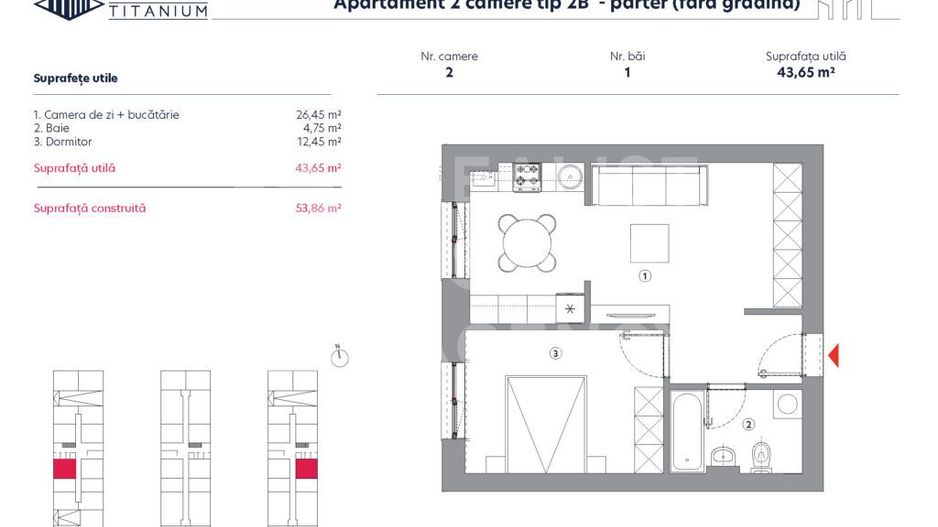 Vânzare, apartament, 2 camere tip 2B, HILS Titanium, București - Poză 3