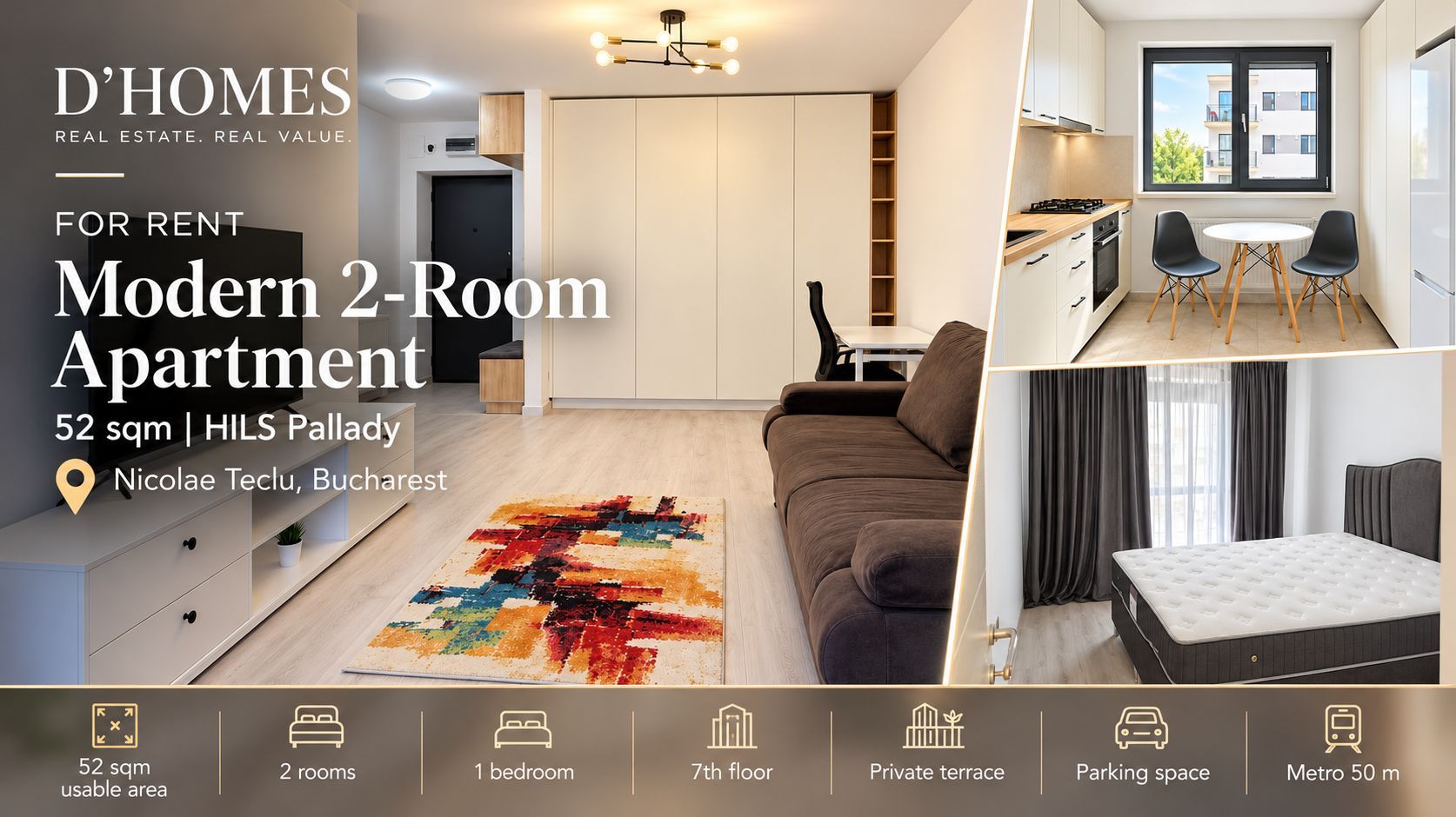 For Rent | Modern 2-Room Apartment | 52 sqm | HILS Pallady - Poză 1