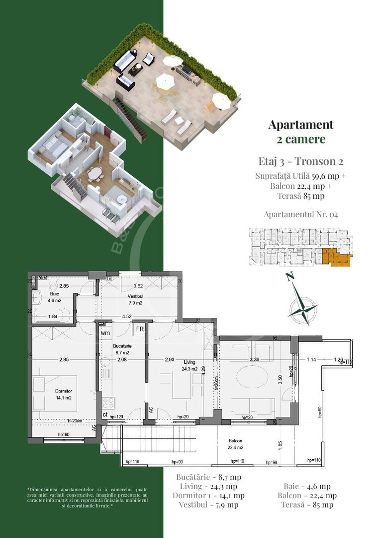 Apartament 2 camere | Rooftop Privat | Pallady Metrou Teclu - Schiță 2