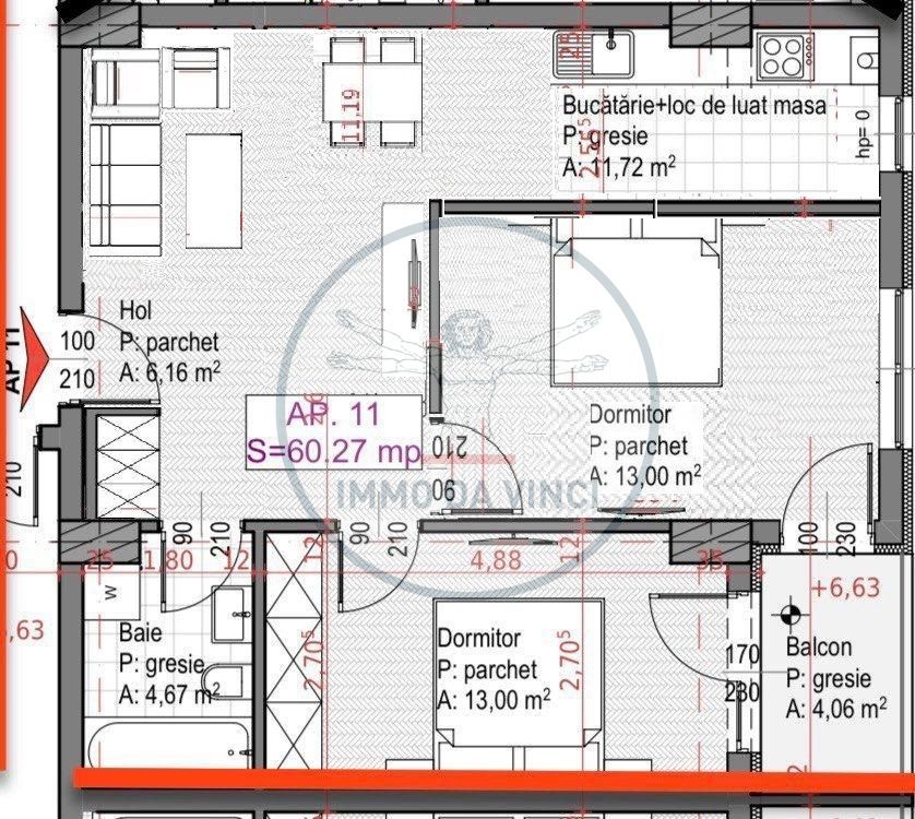 Apartament 2/3 camere 61mp Sopor BLOC NOU si PARCARE - Schiță 13