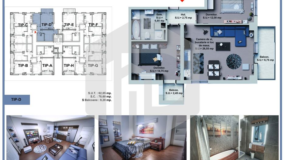 Apartament 3 camere decomandat - Calea Surii Mici - - Schiță 1