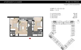 3 camere nou Finisat la cheie - 79 mp SU - Sector 1 - Schiță 22