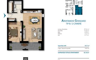 Apartament cu 2 camere, 55 mp utili, bloc nou, cartier Unirii - Schiță 12