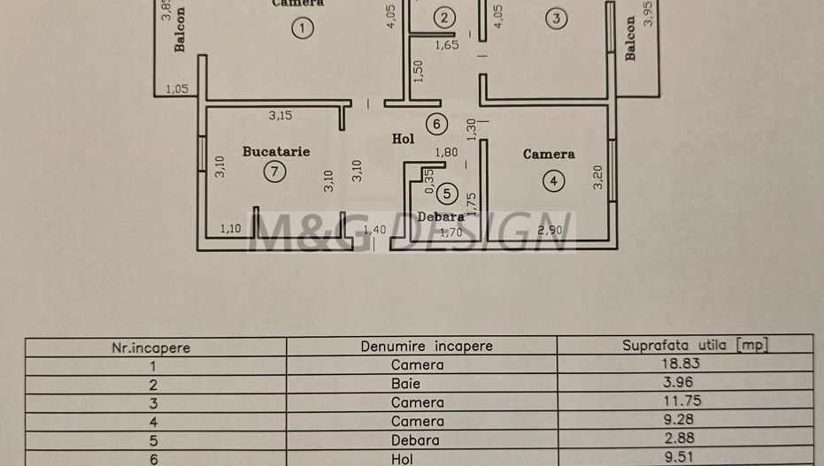 Apartament 3 camere  zona Dambovita - Schiță 17