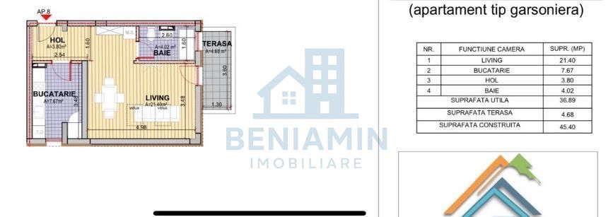 Garsoniera Decomandata - 45mp - balcon - parcare - Sanpetru - Roca - Schiță 8