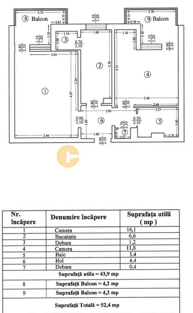 Cotnari -  Etaj Intermediar - 2 camere decomandat - Fara Risc - Poză 10