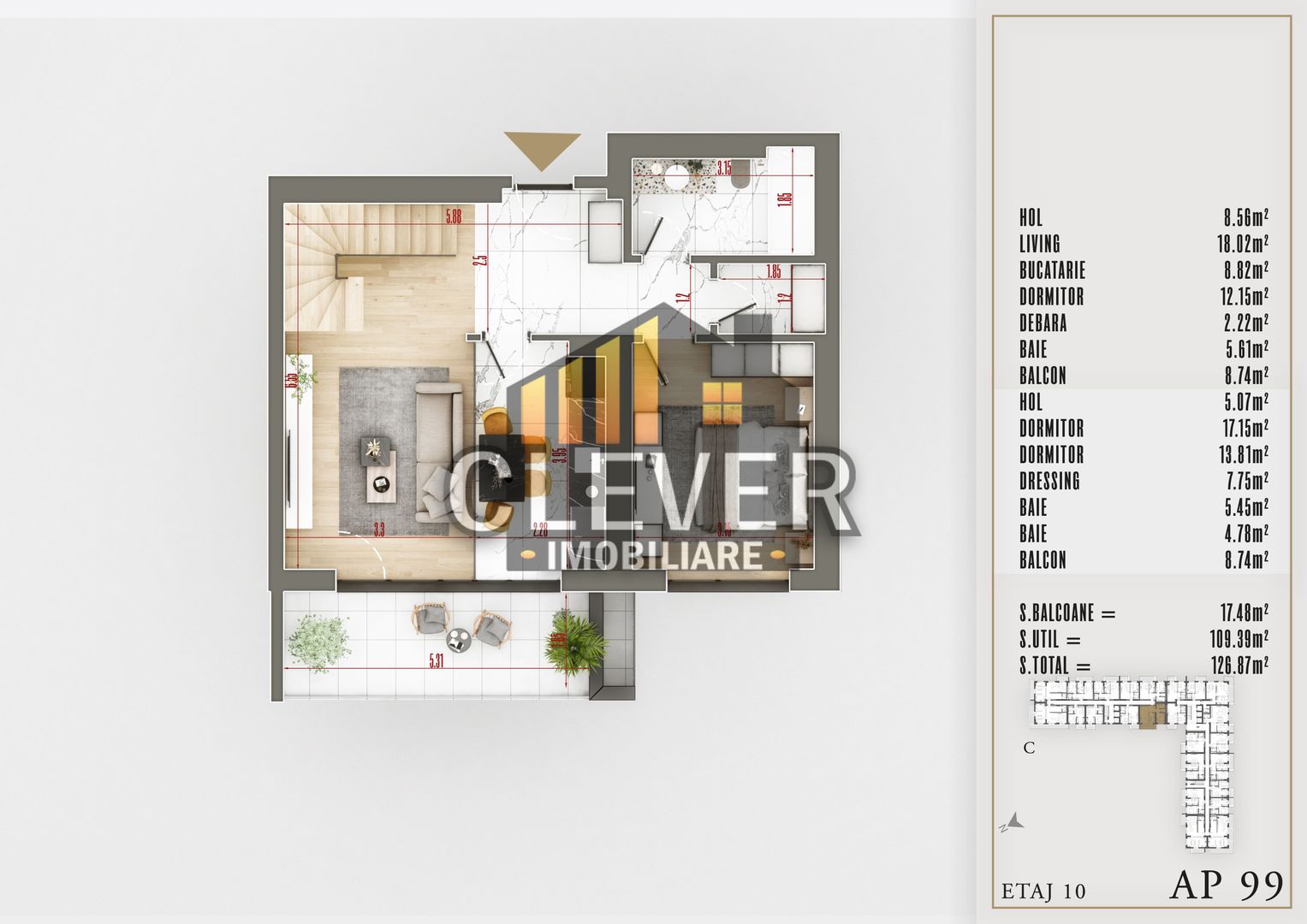 Duplex 3 camere cu Dressing Finisaje Premium Sector 3 - Poză 1