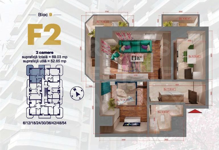 Apartament cu 2 camere, de tip F2 - Royal Town Copou - Poză 1