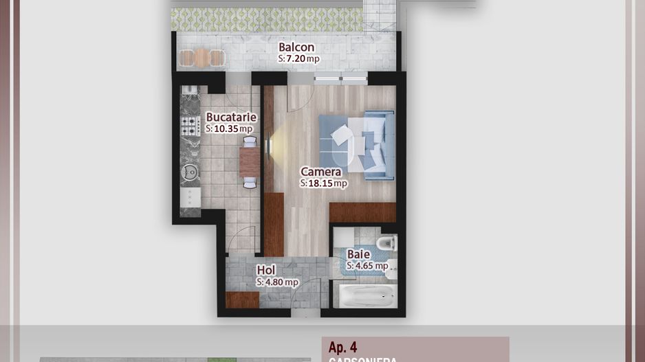 Garsoniera cu gradina -oferta lansare proiect Pallady - Schiță 1