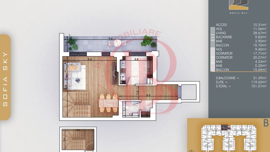 3 camere tip Duplex Living Generos Mutare Rapida 7min metrou - Schiță 4