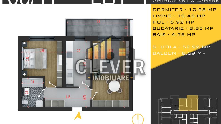 2 Camere Decomandat în Pallady – Bloc Nou, 0% Comision - Schiță 10