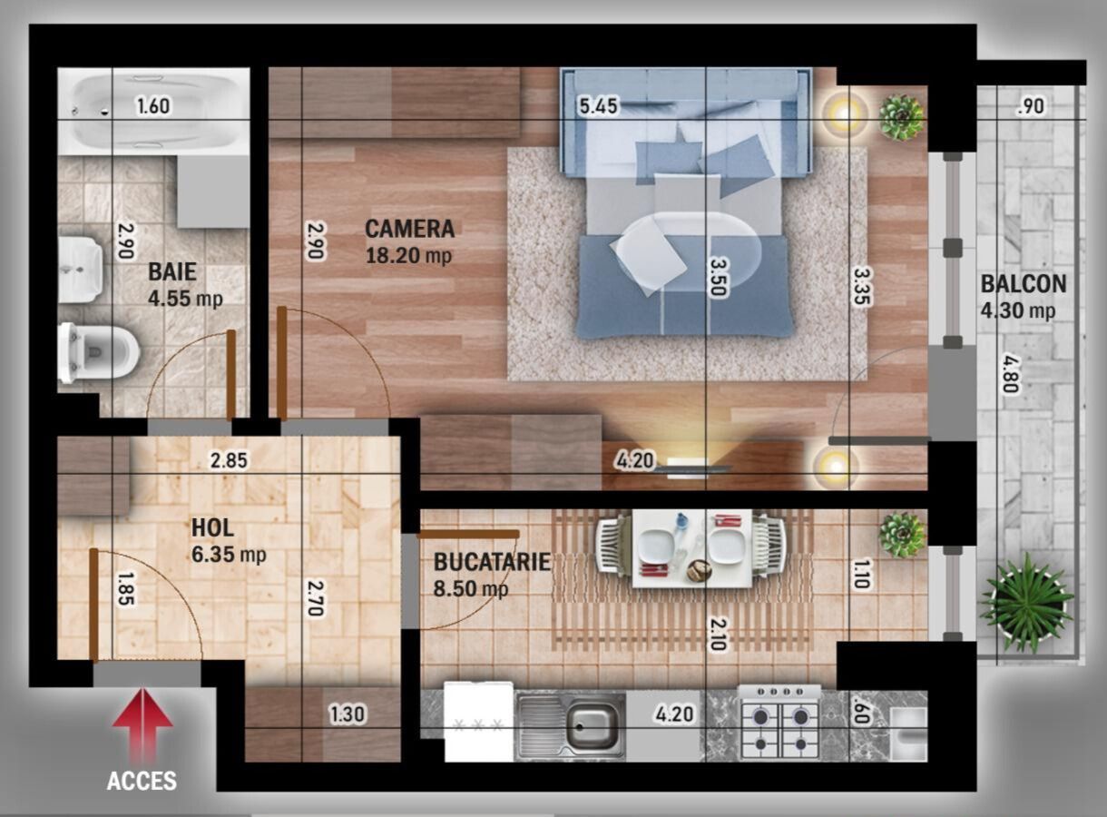 Apartament Spațios 1 Cameră Titan - Poză 2