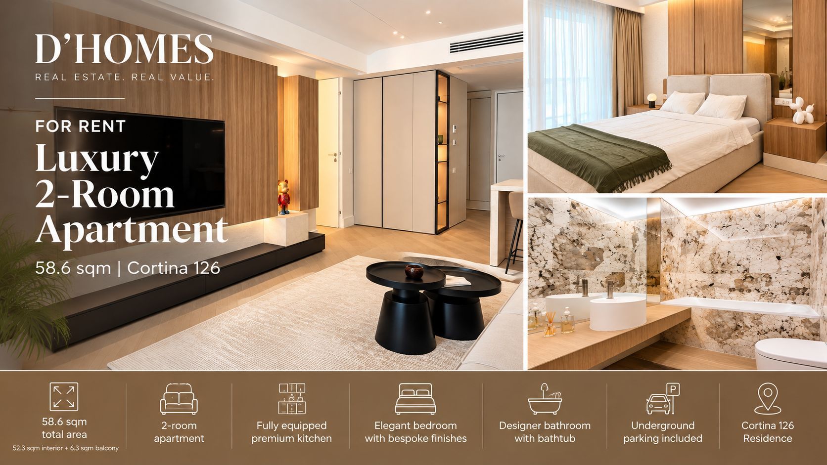 For Rent | Luxury 2-Room Apartment | 59 sqm | Cortina 126 - Poză 1