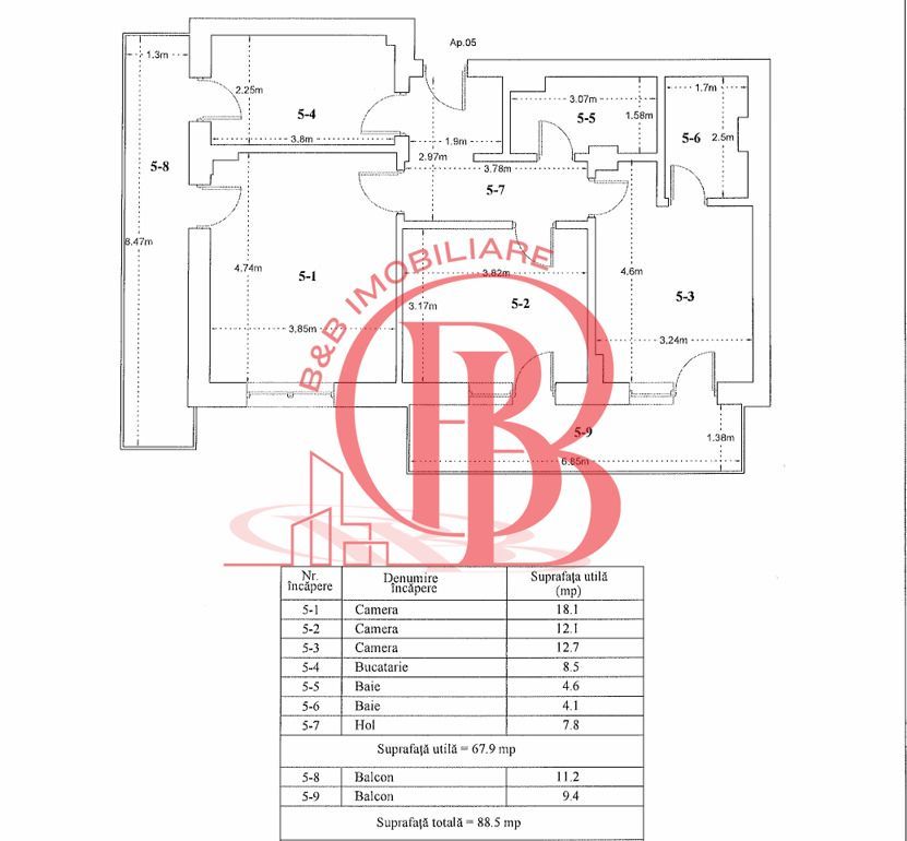 Apartament 3 camere decomandat-2 Bai-Titan-Pallady-Finalizat - Schiță 18