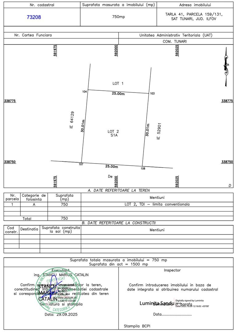 Tunari zona Castanului | teren 750 mp | deschidere 25 ml ideal duplex - Schiță 5
